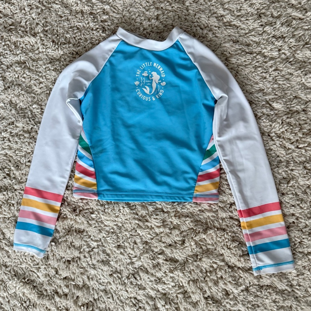 Disney Little Mermaid Rashguard - Blue and White with Rainbow Stripes